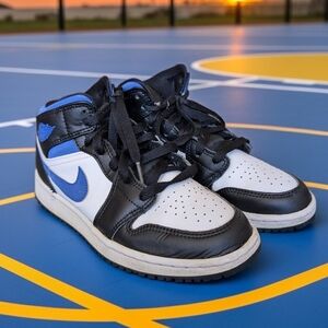 Kids Black White and Blue High-Top Sneakers